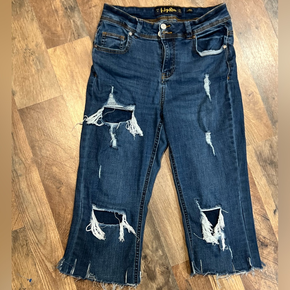 Indigo Rein Dark Blue Distressed Straight Leg Jeans